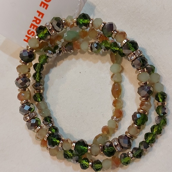 NWT Joe Fresh triple & tri-colored green stretch bracelets - Picture 3 of 3